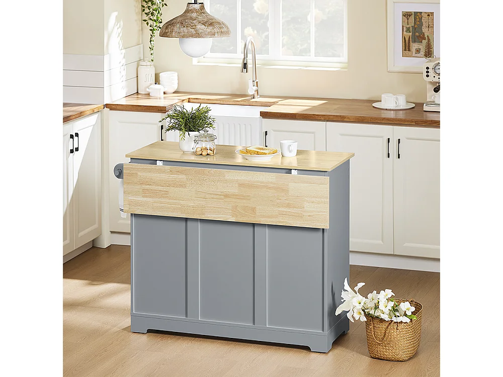 SoBuy Îlot da Cucina con Piano Ribaltabile Grigio Rovere Chiaro 107x69x91cm FKW129-HG