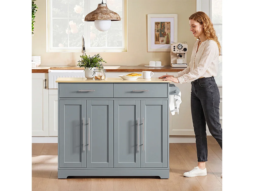 SoBuy Îlot da Cucina con Piano Ribaltabile Grigio Rovere Chiaro 107x69x91cm FKW129-HG