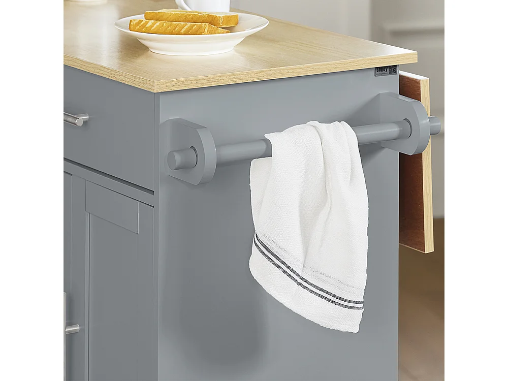 SoBuy Îlot da Cucina con Piano Ribaltabile Grigio Rovere Chiaro 107x69x91cm FKW129-HG