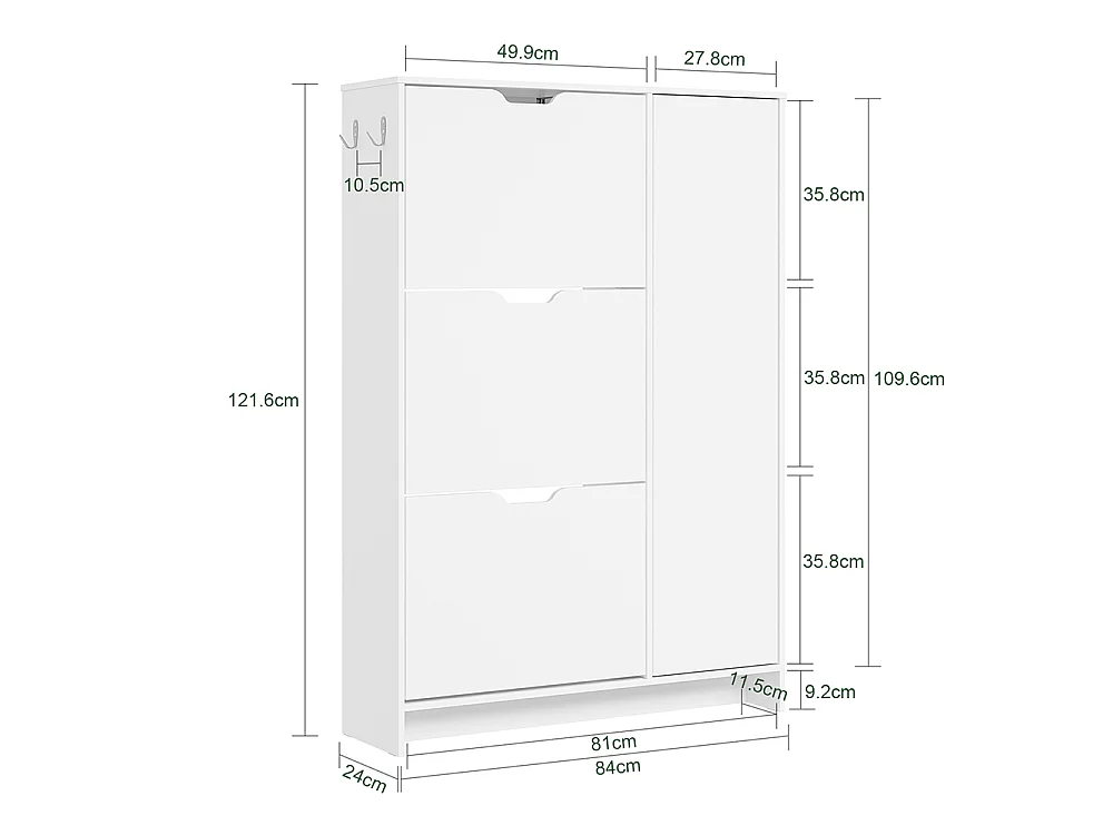 SoBuy Meuble Chaussures Rangement Tiroirs Porte Étagères Blanc 84x24x121cm FSR220-W