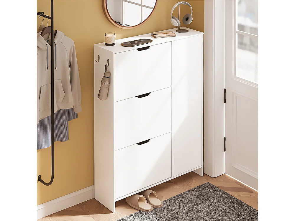 SoBuy Meuble Chaussures Rangement Tiroirs Porte Étagères Blanc 84x24x121cm FSR220-W