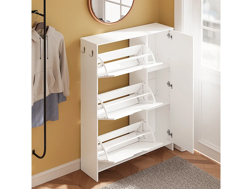 SoBuy Meuble Chaussures Rangement Tiroirs Porte Étagères Blanc 84x24x121cm FSR220-W