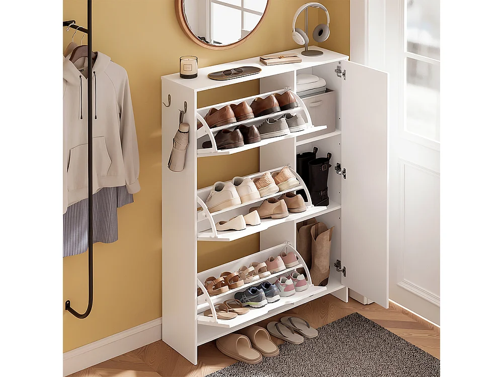 SoBuy Meuble Chaussures Rangement Tiroirs Porte Étagères Blanc 84x24x121cm FSR220-W