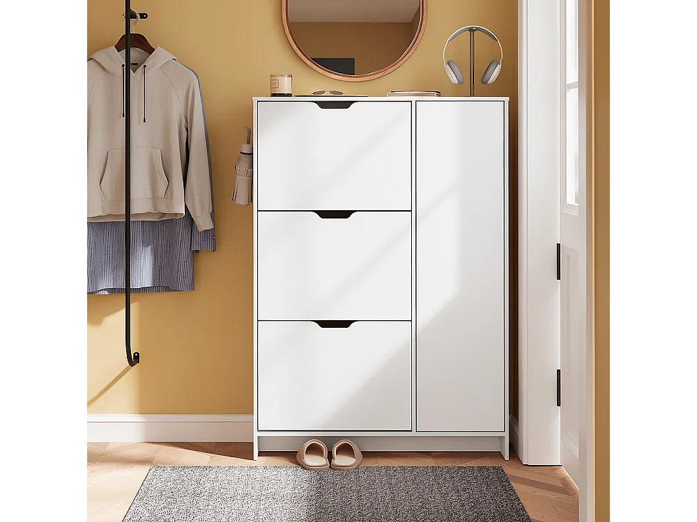 SoBuy Meuble Chaussures Rangement Tiroirs Porte Étagères Blanc 84x24x121cm FSR220-W