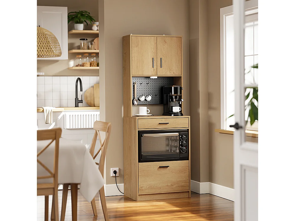 SoBuy Kitchen Cabinet with 2 Doors 2 Drawers Light Oak 60x40x170cm FSB98-E-N
