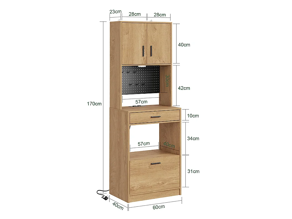 SoBuy Kitchen Cabinet with 2 Doors 2 Drawers Light Oak 60x40x170cm FSB98-E-N