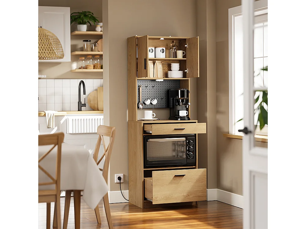 SoBuy Kitchen Cabinet with 2 Doors 2 Drawers Light Oak 60x40x170cm FSB98-E-N