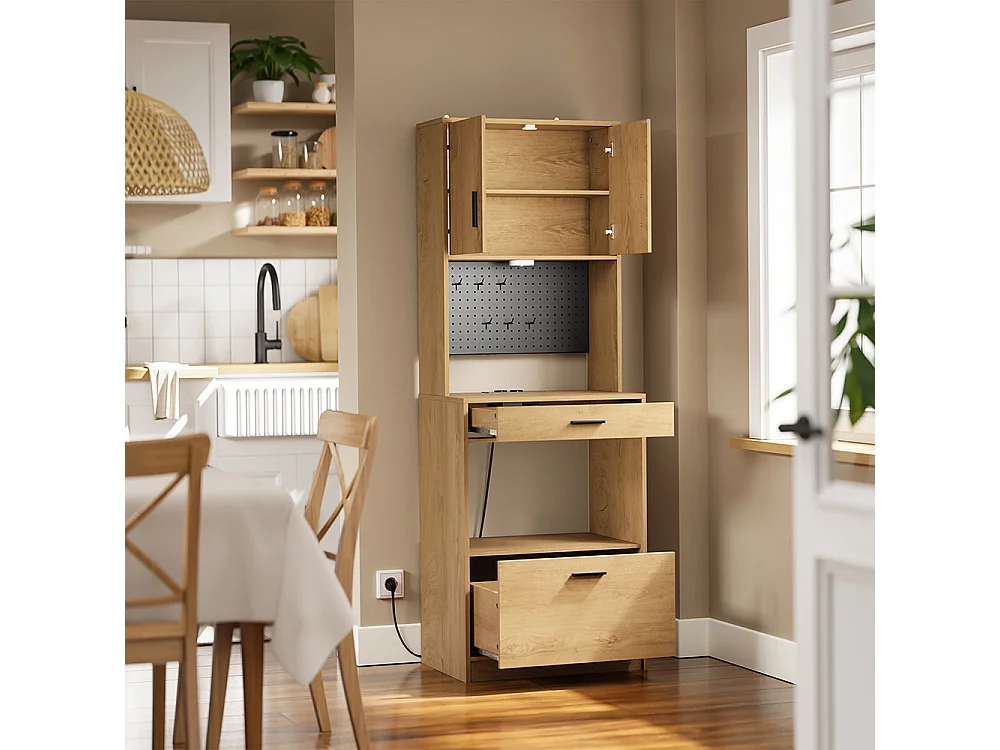 SoBuy Kitchen Cabinet with 2 Doors 2 Drawers Light Oak 60x40x170cm FSB98-E-N