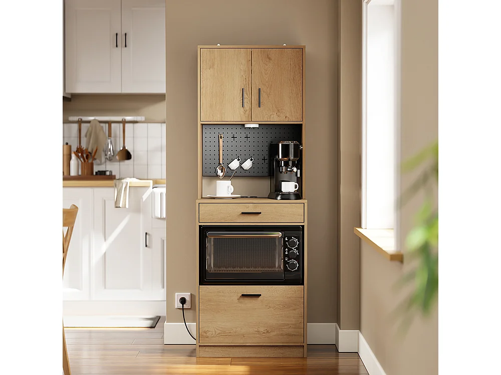 SoBuy Kitchen Cabinet with 2 Doors 2 Drawers Light Oak 60x40x170cm FSB98-E-N