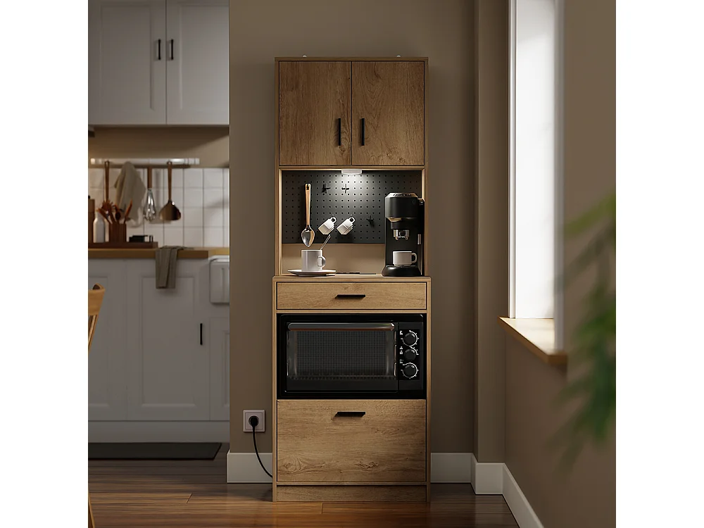 SoBuy Kitchen Cabinet with 2 Doors 2 Drawers Light Oak 60x40x170cm FSB98-E-N