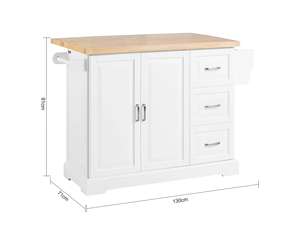 SoBuy Chariot de cuisine 3 tiroirs Blanc 130x71x91cm FKW41-III-WN