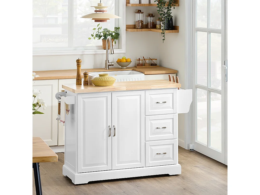 SoBuy Chariot de cuisine 3 tiroirs Blanc 130x71x91cm FKW41-III-WN
