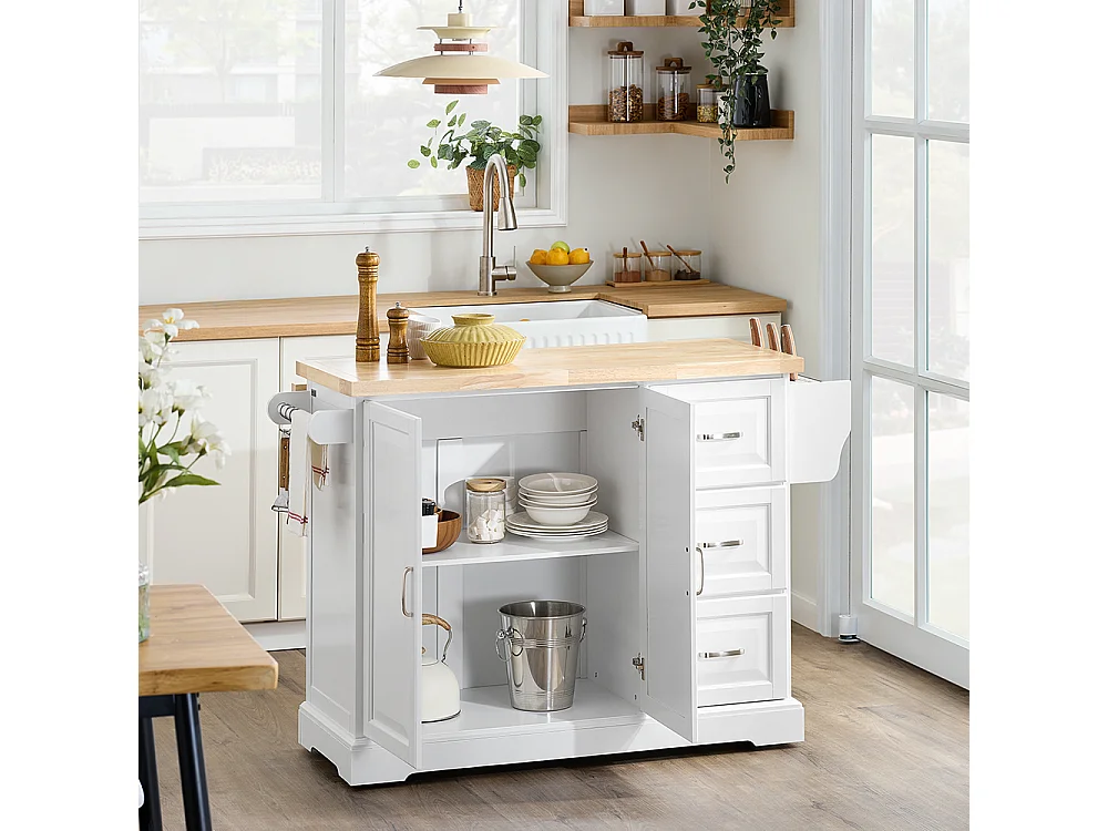 SoBuy Chariot de cuisine 3 tiroirs Blanc 130x71x91cm FKW41-III-WN