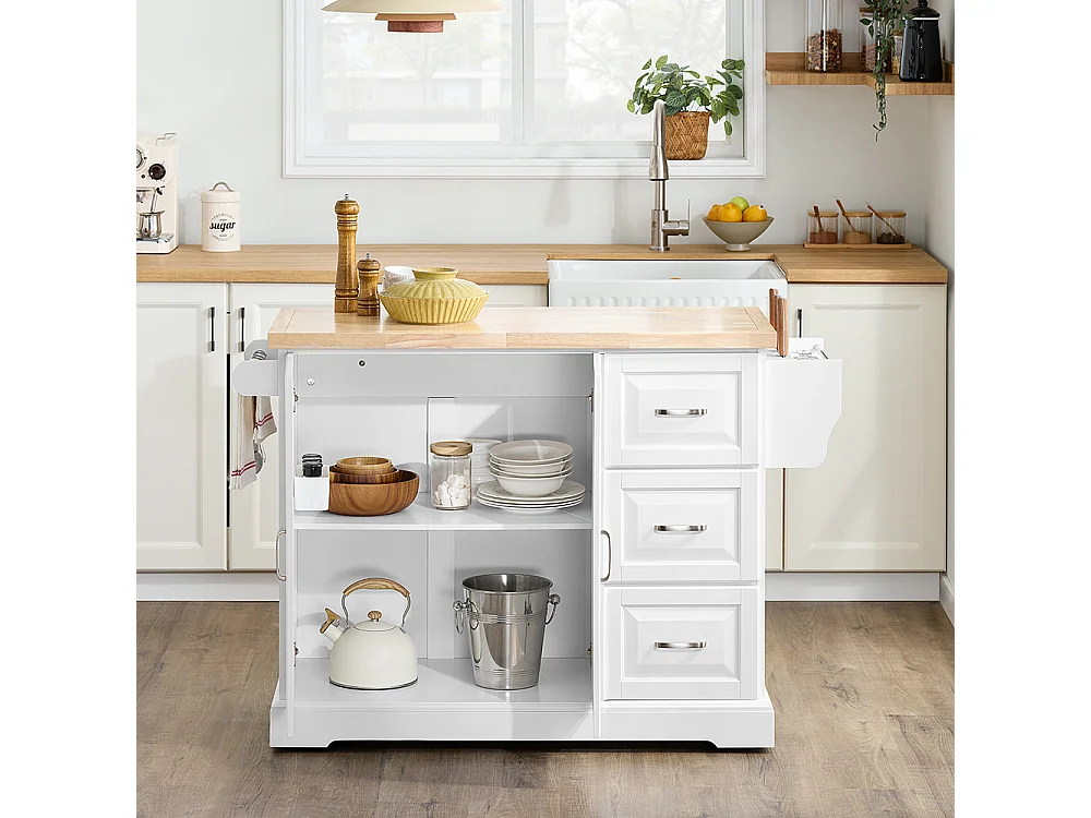 SoBuy Chariot de cuisine 3 tiroirs Blanc 130x71x91cm FKW41-III-WN