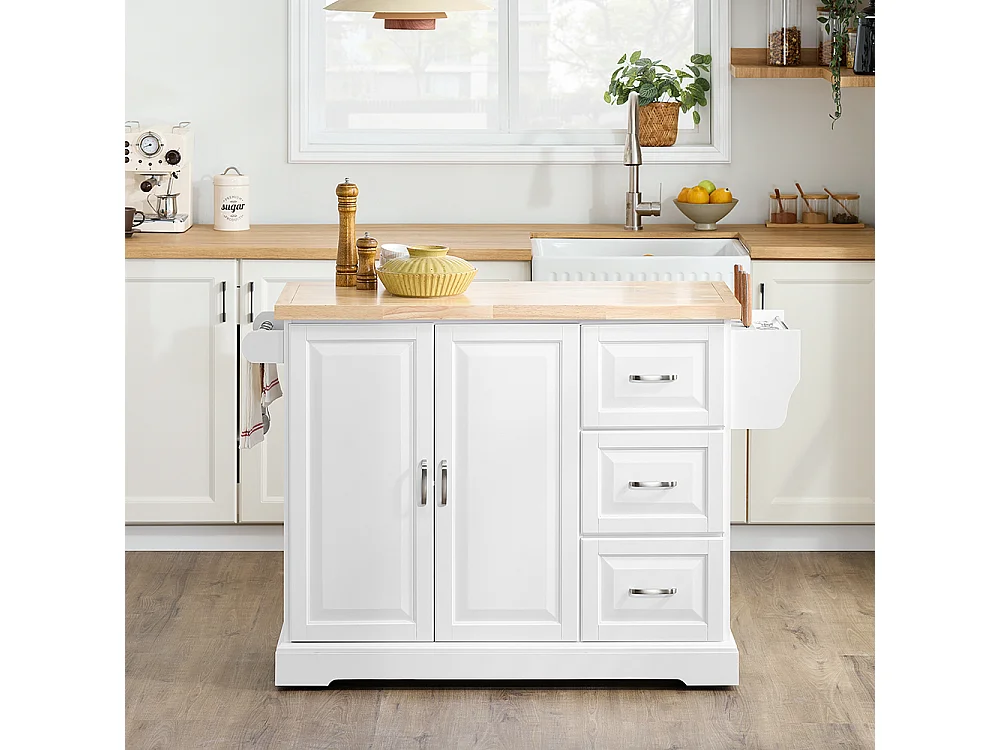 SoBuy Chariot de cuisine 3 tiroirs Blanc 130x71x91cm FKW41-III-WN