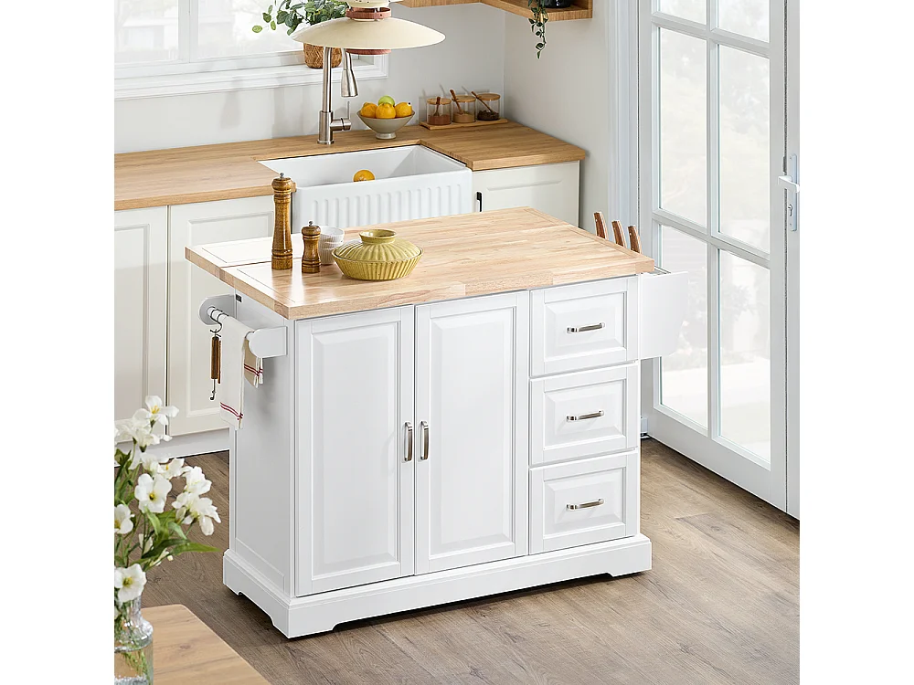SoBuy Chariot de cuisine 3 tiroirs Blanc 130x71x91cm FKW41-III-WN