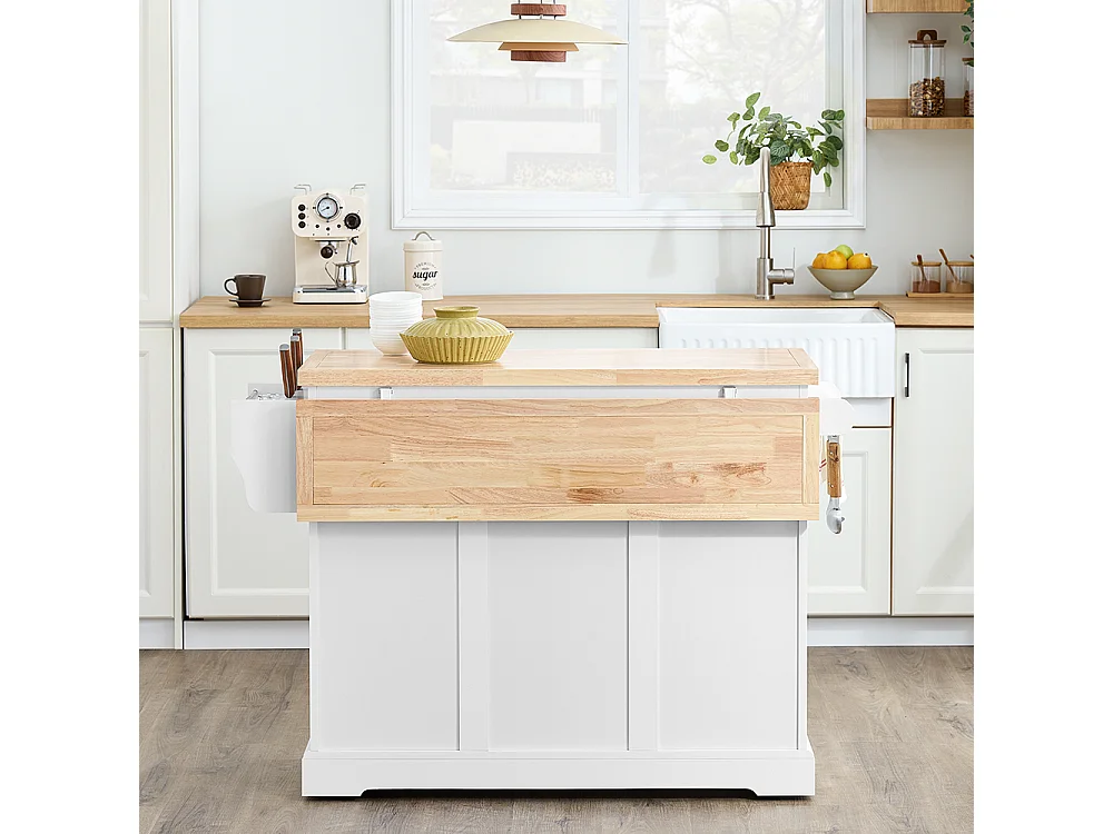 SoBuy Chariot de cuisine 3 tiroirs Blanc 130x71x91cm FKW41-III-WN