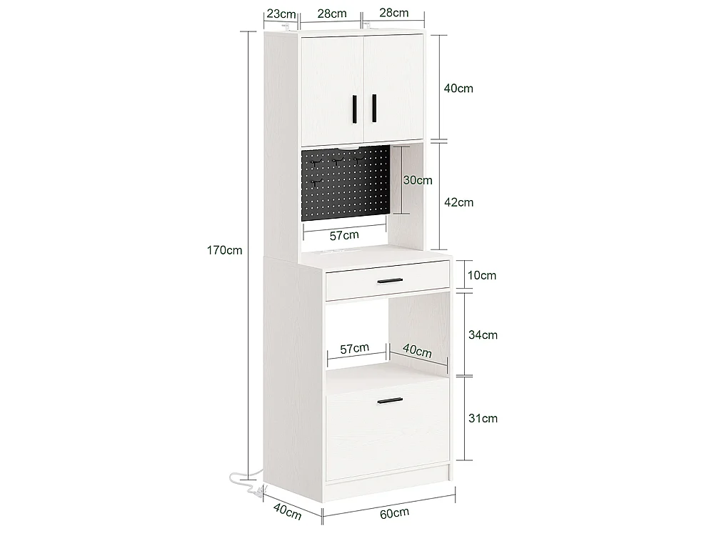 SoBuy Kitchen Cabinet with Drawer Door Shelf Cream White 60x40x170cm FSB98-E-WG