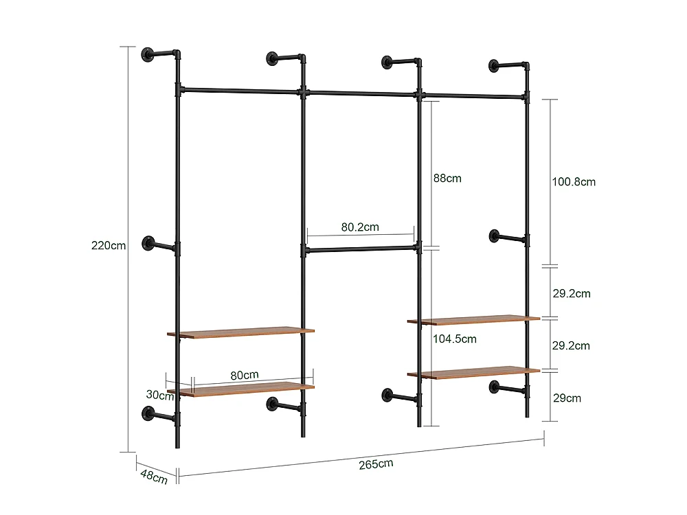 SoBuy Portemanteau mural Rangement Noir Bois 265x48x220cm KLS19-SCH