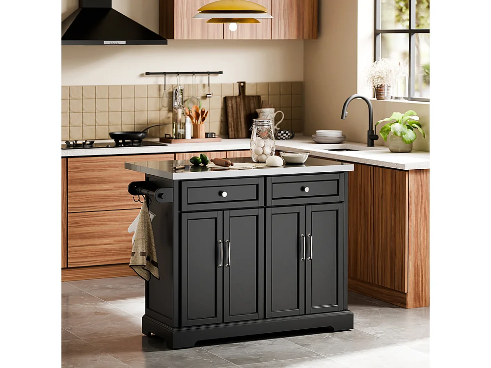 SoBuy Carro de Cozinha com 2 Gavetas e 4 Portas Preto 115x71x93cm FKW71-III-SCH