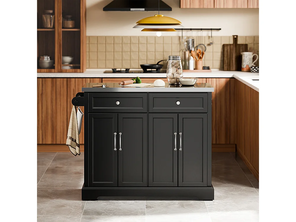 SoBuy Carro de Cozinha com 2 Gavetas e 4 Portas Preto 115x71x93cm FKW71-III-SCH