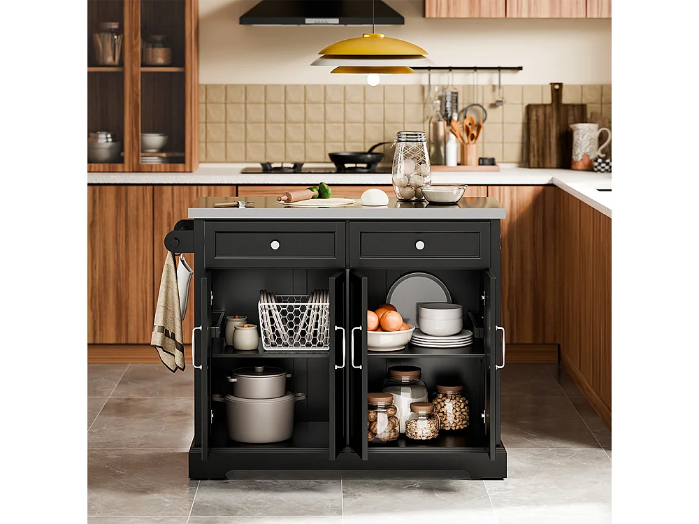SoBuy Carro de Cozinha com 2 Gavetas e 4 Portas Preto 115x71x93cm FKW71-III-SCH