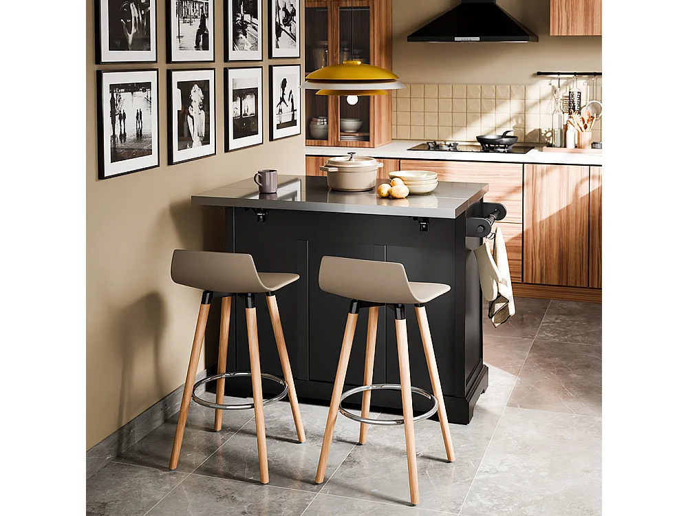 SoBuy Carro de Cozinha com 2 Gavetas e 4 Portas Preto 115x71x93cm FKW71-III-SCH