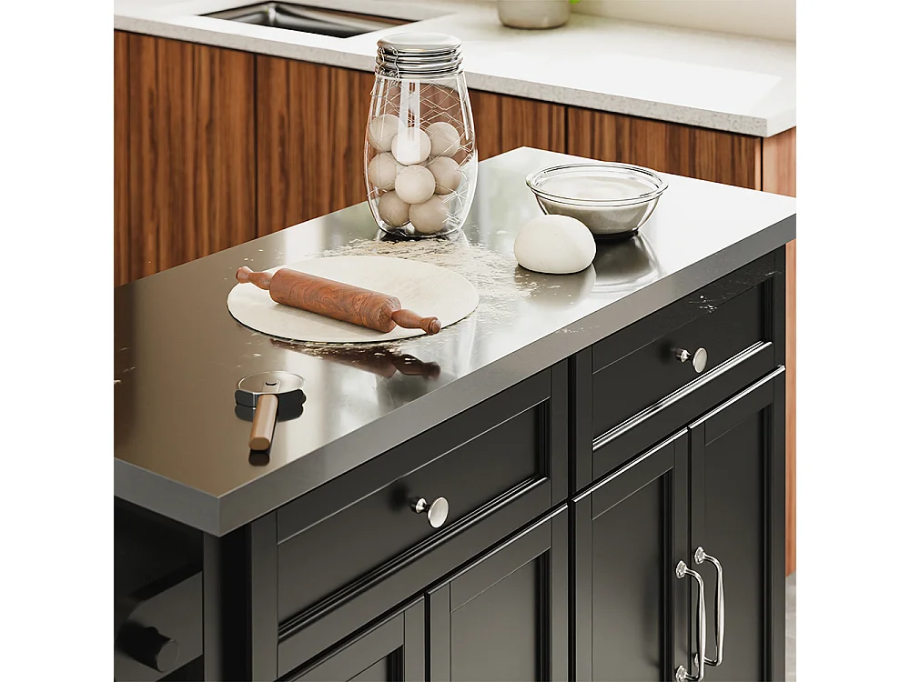 SoBuy Carro de Cozinha com 2 Gavetas e 4 Portas Preto 115x71x93cm FKW71-III-SCH