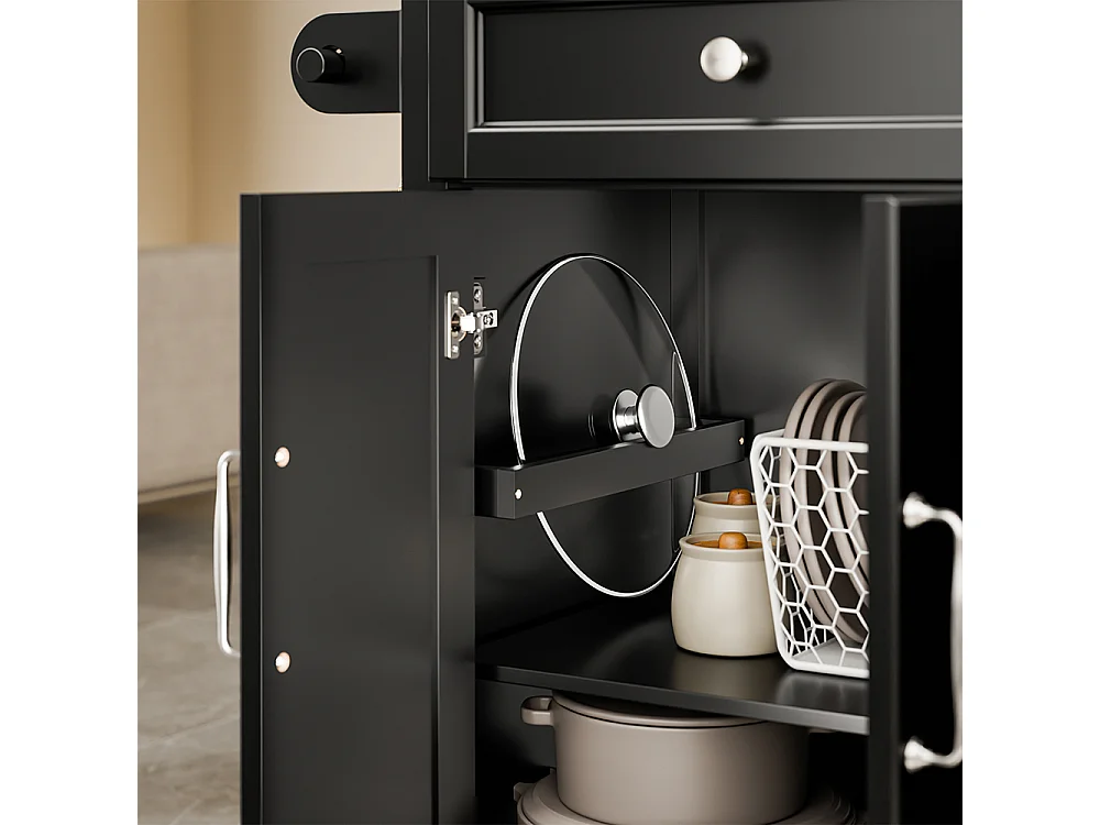 SoBuy Carro de Cozinha com 2 Gavetas e 4 Portas Preto 115x71x93cm FKW71-III-SCH