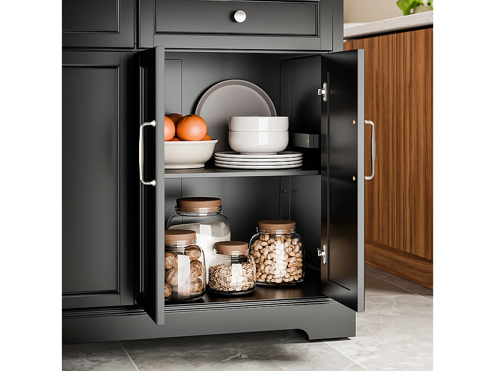 SoBuy Carro de Cozinha com 2 Gavetas e 4 Portas Preto 115x71x93cm FKW71-III-SCH