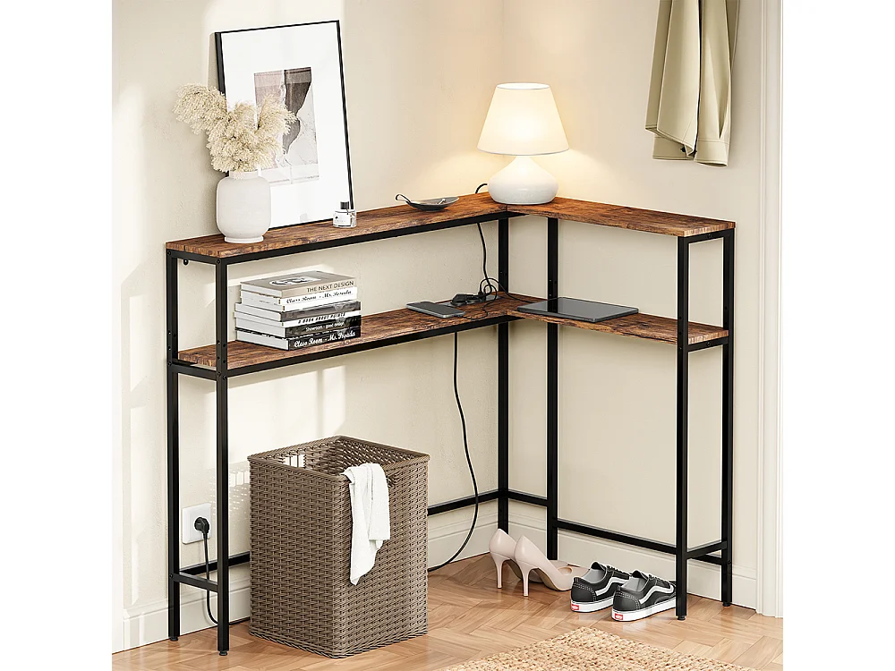 SoBuy Console d'angle avec prise électrique Marron 120x80x101cm FSB105-E-N