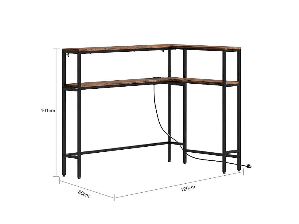 SoBuy Console d'angle avec prise électrique Marron 120x80x101cm FSB105-E-N