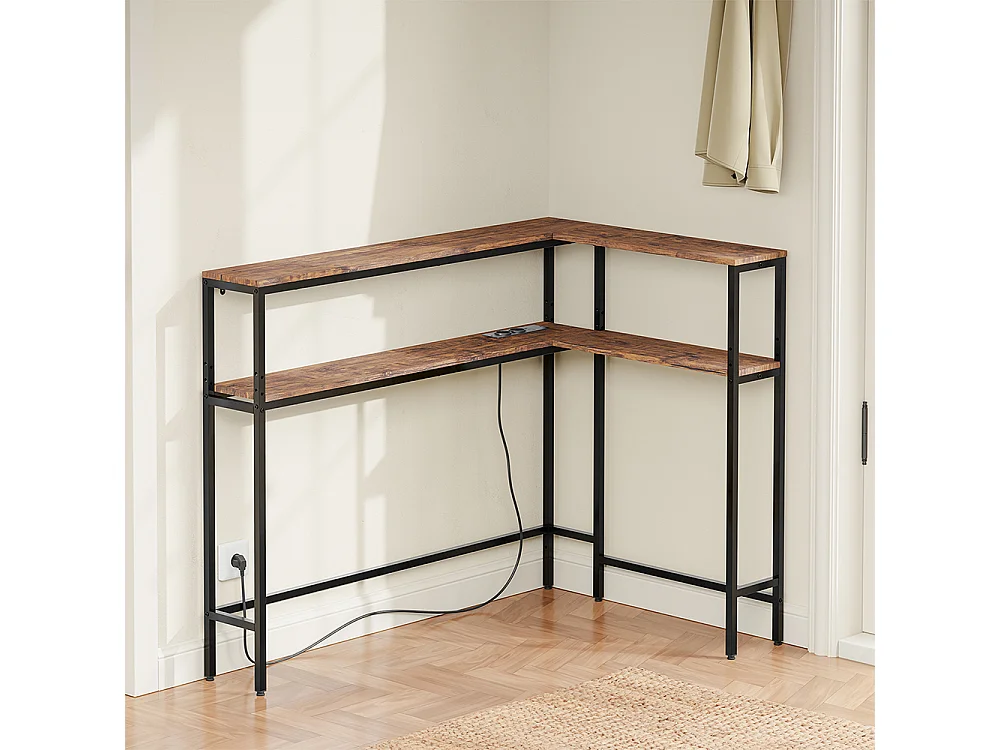 SoBuy Console d'angle avec prise électrique Marron 120x80x101cm FSB105-E-N