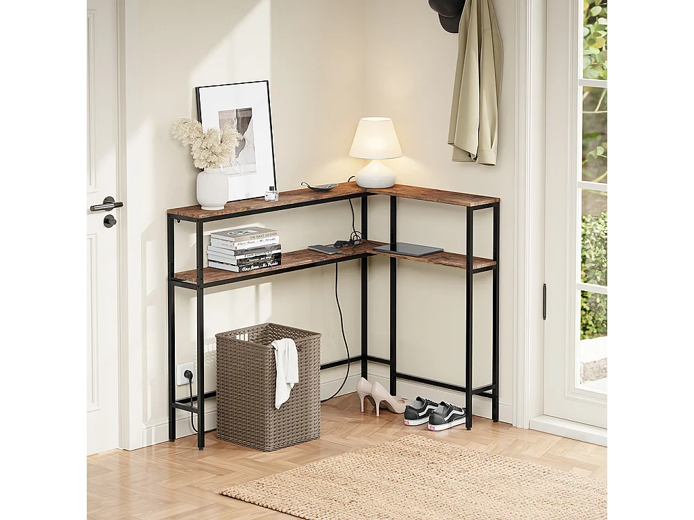 SoBuy Console d'angle avec prise électrique Marron 120x80x101cm FSB105-E-N