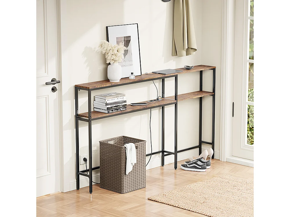 SoBuy Console d'angle avec prise électrique Marron 120x80x101cm FSB105-E-N