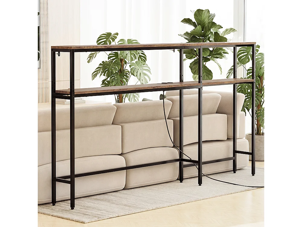 SoBuy Console d'angle avec prise électrique Marron 120x80x101cm FSB105-E-N