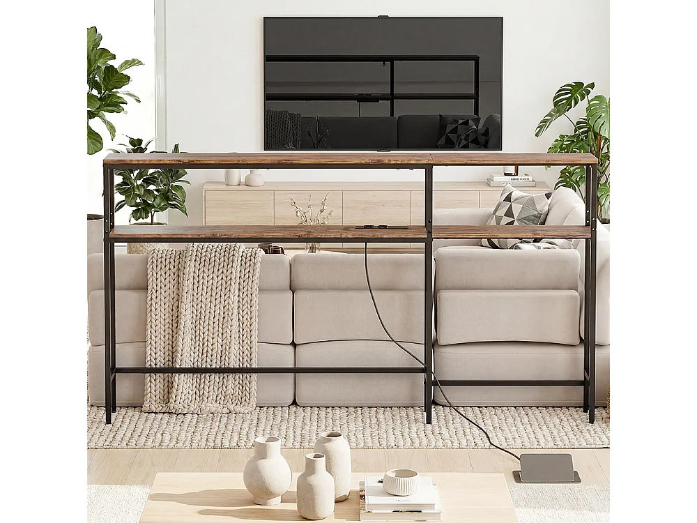 SoBuy Console d'angle avec prise électrique Marron 120x80x101cm FSB105-E-N