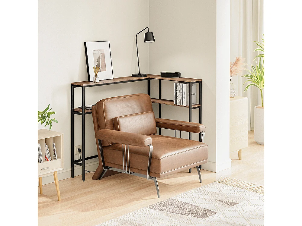 SoBuy Console d'angle avec prise électrique Marron 120x80x101cm FSB105-E-N