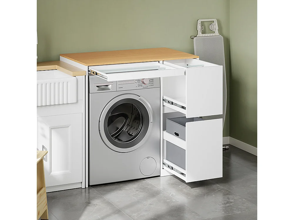 SoBuy Armario para lavadora con 2 cajones Color Blanco 100x60x95cm BZR223-WN