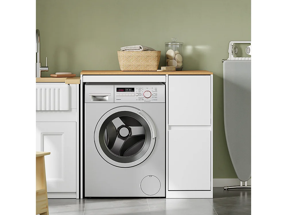SoBuy Armario para lavadora con 2 cajones Color Blanco 100x60x95cm BZR223-WN