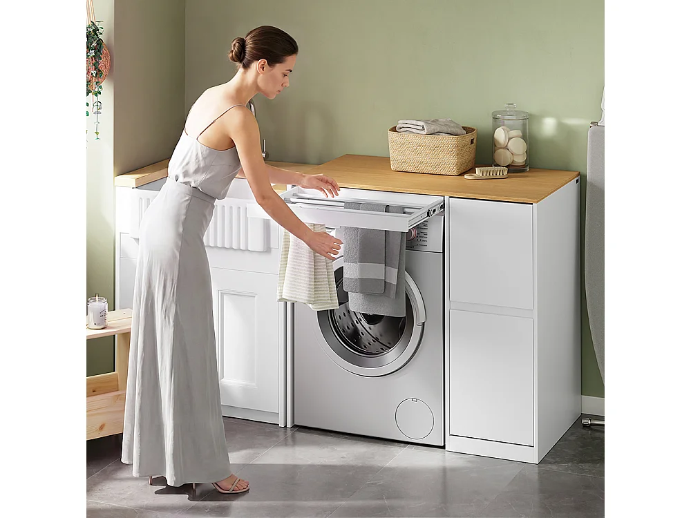 SoBuy Armario para lavadora con 2 cajones Color Blanco 100x60x95cm BZR223-WN
