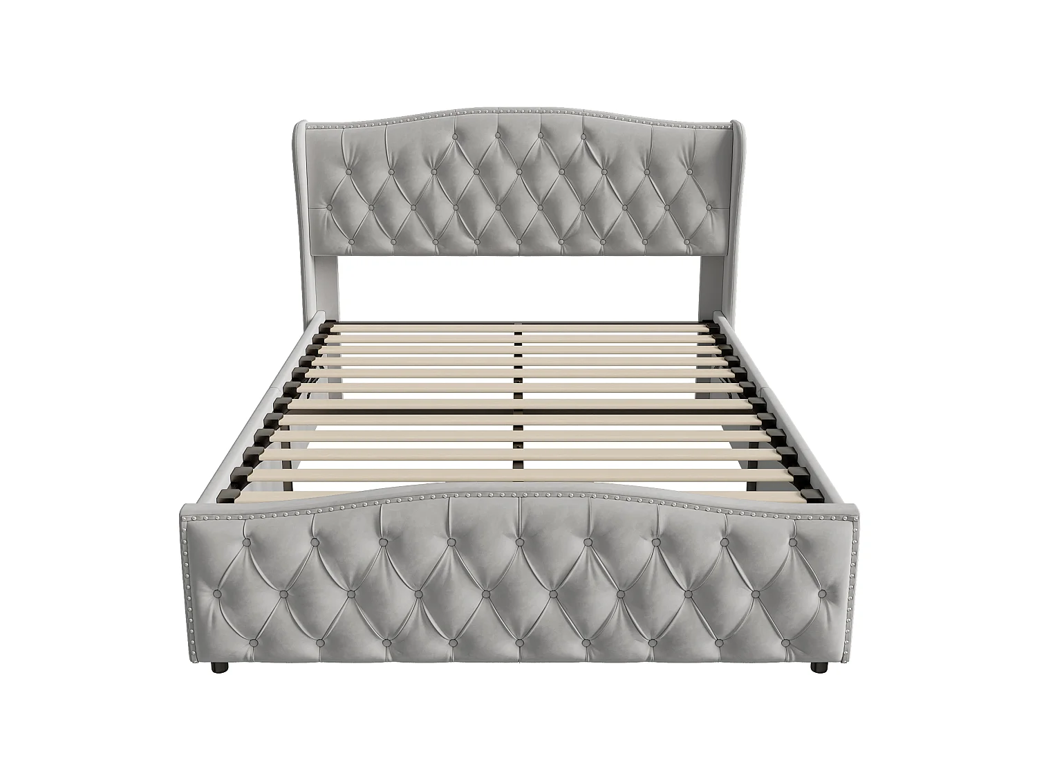 Lit Coffre 140x200 cm avec Tete de lit et sommier à Lattes - Lit double capitonnée Réglable en Hauteur- lit avec Hydraulique Rangement sous Lits,Rivet Velours Gris