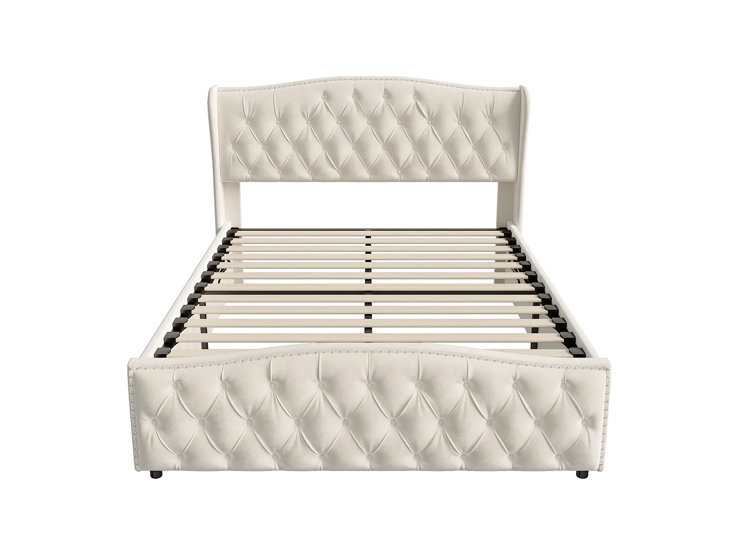 Lit Coffre 160x200 cm avec Tete de lit et sommier à Lattes - Lit double capitonnée Réglable en Hauteur- lit avec Hydraulique Rangement sous Lits,Rivet Velours Beige