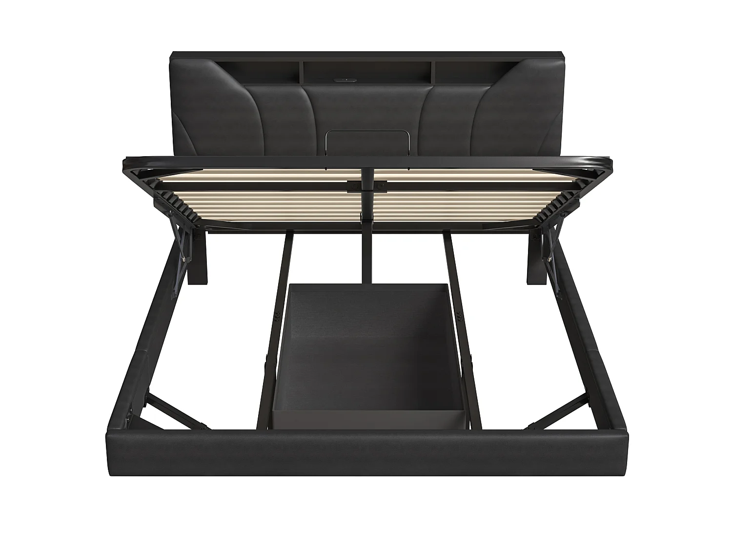 Lit Coffre 140x190 cm avec LED - Lit double avec Ports Recharge USB et tête de lit en PU Moderne - lit avec Grand Espace de Rangement hydraulique - Noir