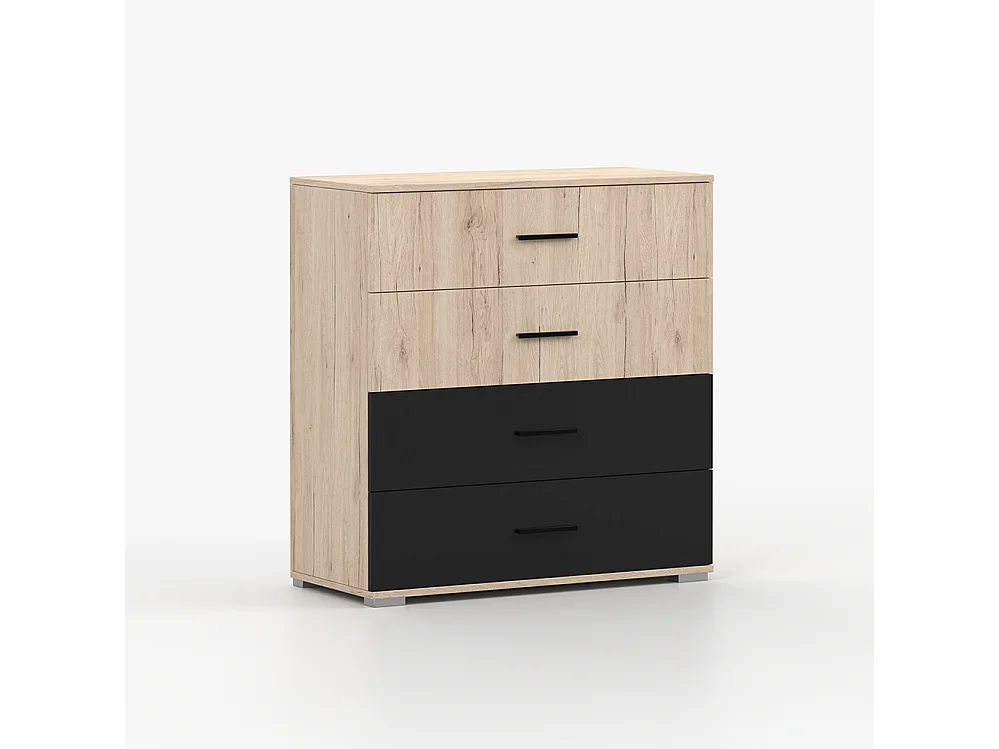 Commode BARI 4S 90 cm, San Remo Sable + Noir Semi-brillant