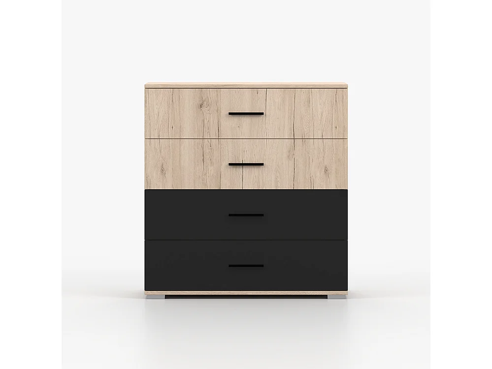 Commode BARI 4S 90 cm, San Remo Sable + Noir Semi-brillant