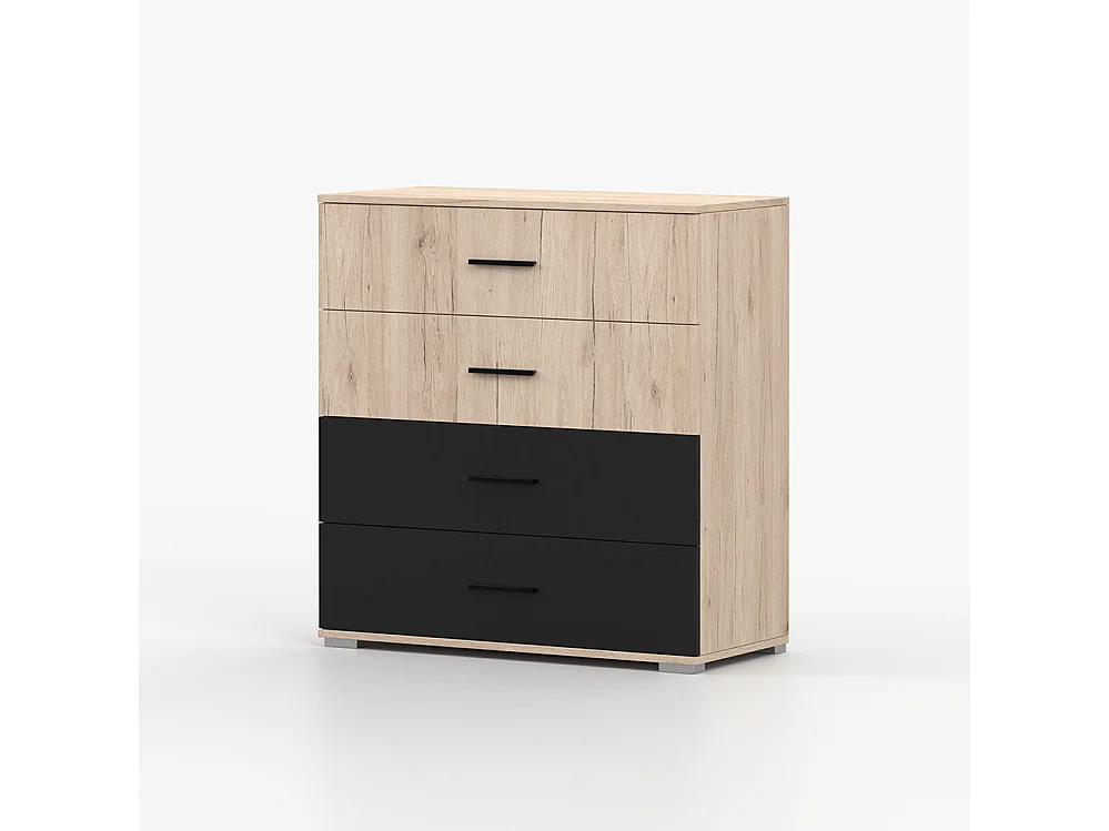 Commode BARI 4S 90 cm, San Remo Sable + Noir Semi-brillant
