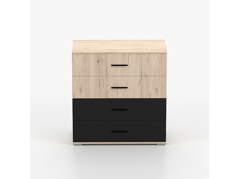 Commode BARI 4S 90 cm, San Remo Sable + Noir Semi-brillant