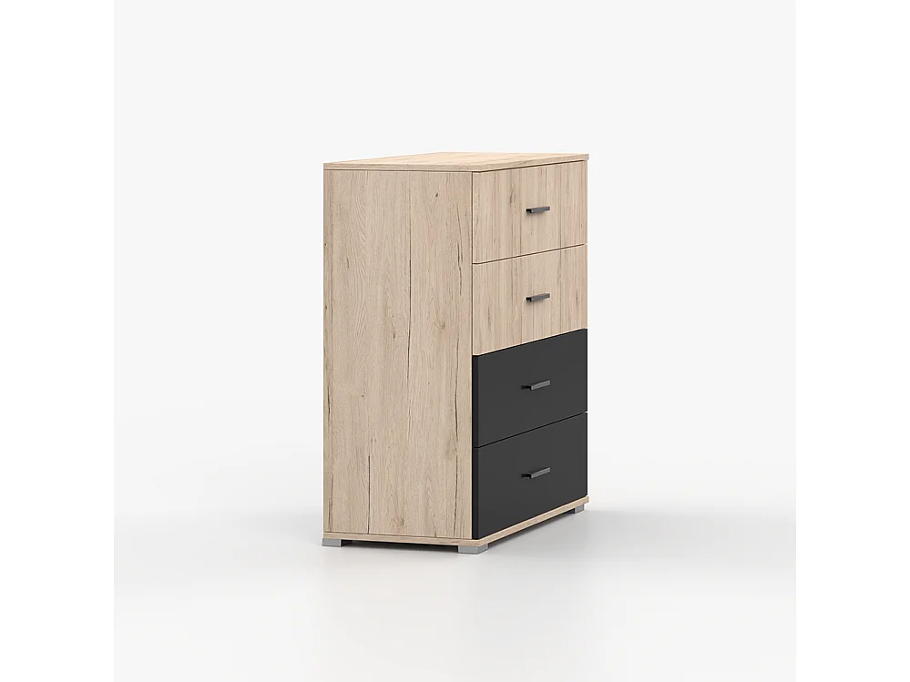 Commode BARI 4S 90 cm, San Remo Sable + Noir Semi-brillant
