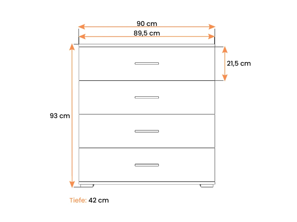 Dressoir BARI 4S 90 cm, San Remo Zand + Zwart Halfglans